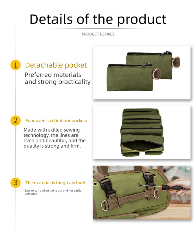 Heavy Duty Tool Roll Up Bag Organiser Multi-Pocket Canvas Carry Pouch for Electrician DIY Mechanic & 4WD Camping Camouflage Colour - Image 4