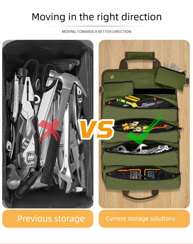 Heavy Duty Tool Roll Up Bag Organiser Multi-Pocket Canvas Carry Pouch for Electrician DIY Mechanic & 4WD Camping Light Grey - Image 2