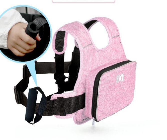Child Motorcycle Safety Harness Strap Adjustable Passenger Belt with Handles & Storage Pocket Breathable Linen Pink for Scooter - Image 1