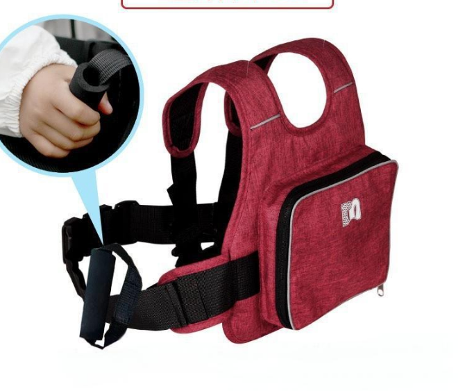 Child Motorcycle Safety Harness Strap Adjustable Passenger Belt with Handles & Storage Pocket Breathable Linen Red for Scooter - Image 1