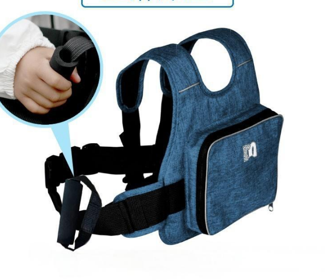 Child Motorcycle Safety Harness Strap Adjustable Passenger Belt with Handles & Storage Pocket Breathable Linen Blue for Scooter - Image 1