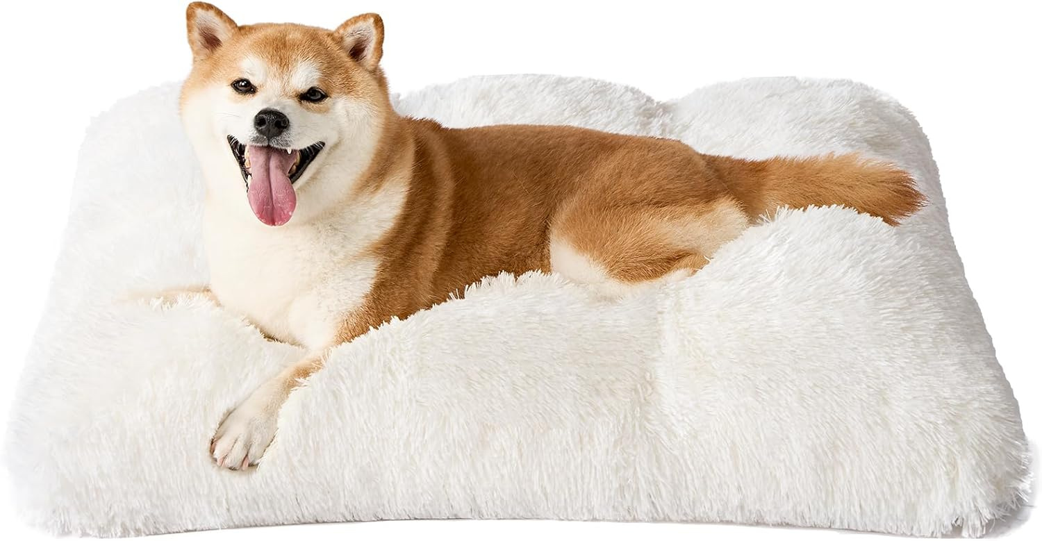 Luxury Long Plush Pet Bed Mat Faux Fur Crate Pad 125x85cm Creamy White XXXL Soft Warm Cushion for Giant Breeds - Image 1