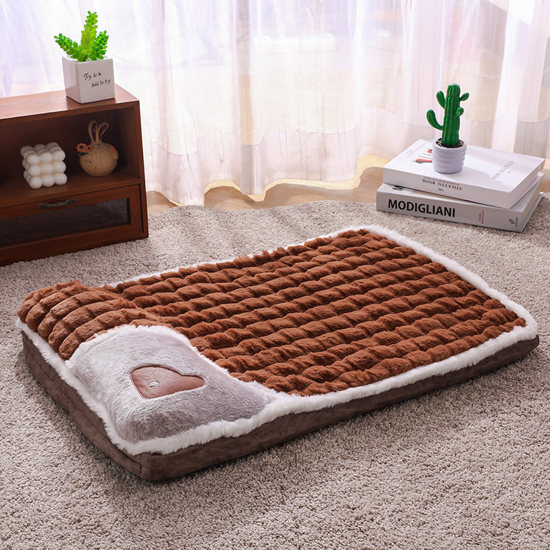 Thickened Pet Sofa Bed XXL Size 100x70cm Coffee Dog Mat with Integrated Pillow Soft Washable Sleeping Pad for Dogs and Cats All Season Comfort - Image 1
