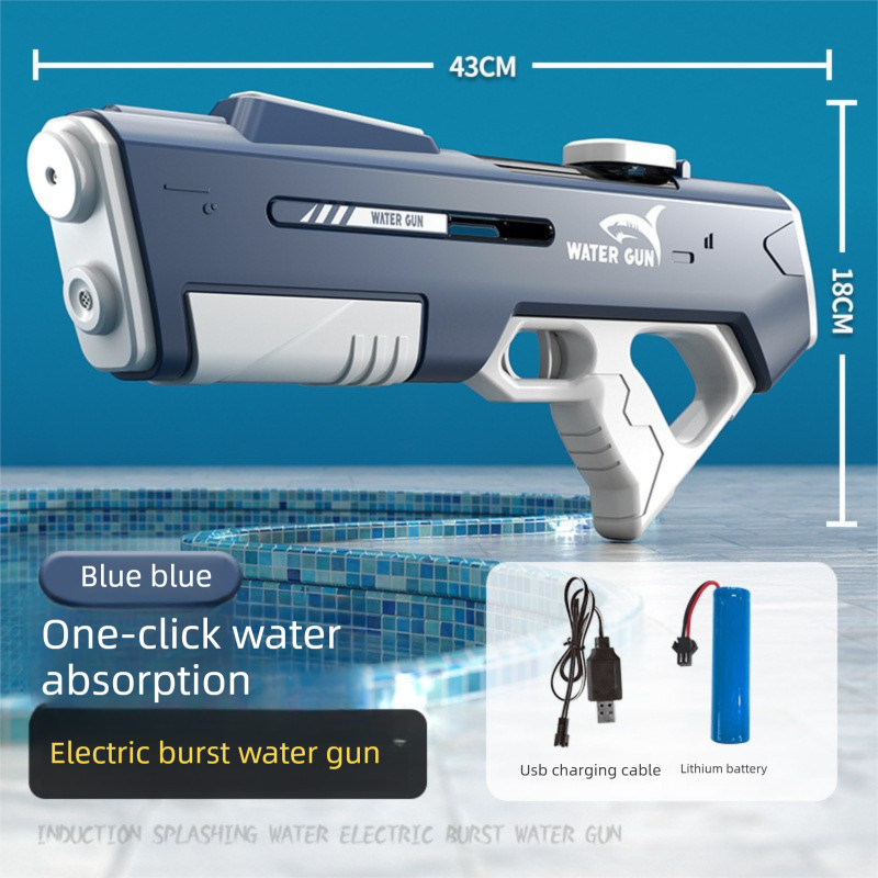 Electric Water Gun Auto Refill 43cm High Pressure Blaster Toy Rechargeable Squirt Soaker for Kids & Adults Blue - Image 1