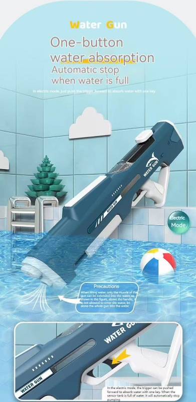 Electric Water Gun Auto Refill 43cm High Pressure Blaster Toy Rechargeable Squirt Soaker for Kids & Adults Blue - Image 3