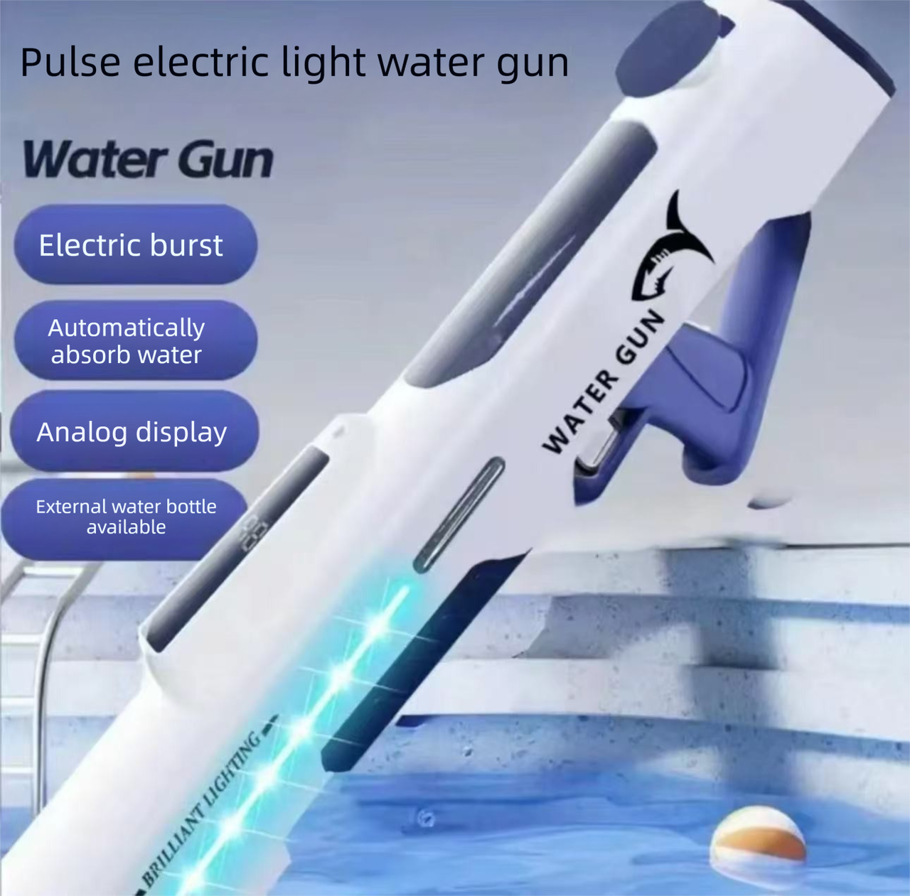Electric Water Gun Auto Refill 46cm White Pulse Blaster High Pressure Toy with Manual & Electric Dual Mode for Kids & Adults - Image 1