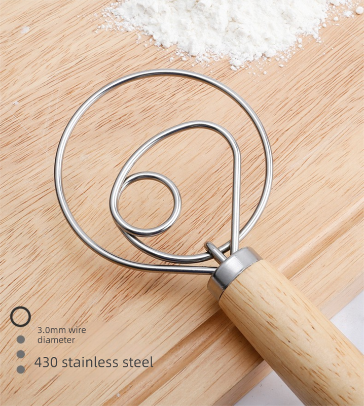 Stainless Steel Danish Dough Whisk Double Ring Bread Mixer Tool for Sourdough Pizza Pastry & Batter Baking - Image 3