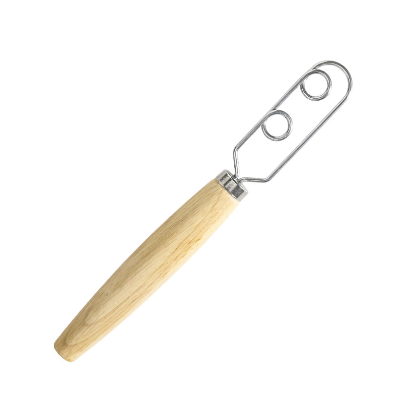 Danish Dough Whisk Slim Dual Ring Design Short Oak Wood Handle Bread Mixer Tool for Sourdough Starter Jars & Batters - Image 1