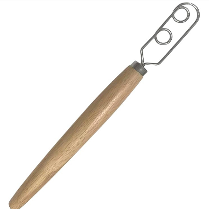 Danish Dough Whisk Slim Dual Ring Design Long Oak Wood Handle Bread Mixer Tool for Sourdough Starter Jars & Batters - Image 1