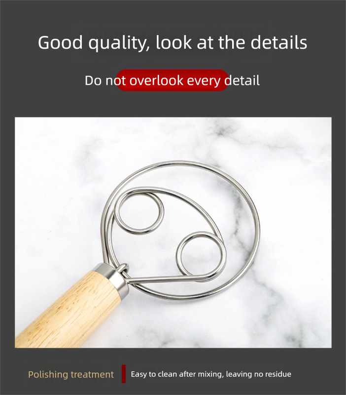 Danish Dough Whisk Slim Dual Ring Design Long Oak Wood Handle Bread Mixer Tool for Sourdough Starter Jars & Batters - Image 7