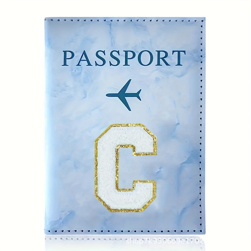 Fashion Initial Letter Passport Holder Stylish Travel Wallet Cover with Alphabet Pattern – Design C - Image 1