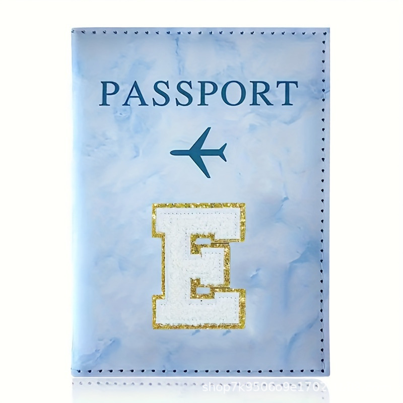 Fashion Initial Letter Passport Holder Stylish Travel Wallet Cover with Alphabet Pattern – Design E - Image 1
