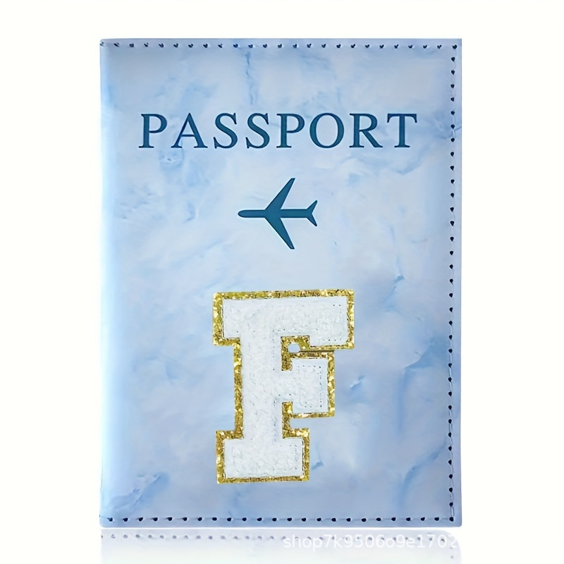 Fashion Initial Letter Passport Holder Stylish Travel Wallet Cover with Alphabet Pattern – Design F - Image 1