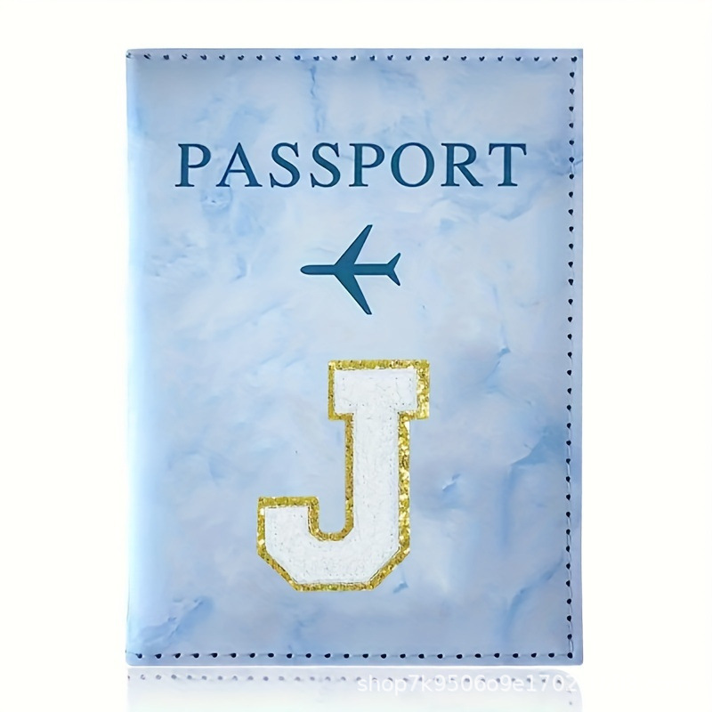 Fashion Initial Letter Passport Holder Stylish Travel Wallet Cover with Alphabet Pattern – Design J - Image 1