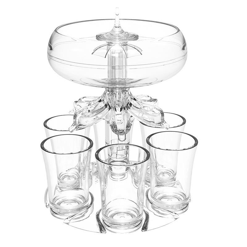 6-Shot Glass Dispenser and Holder Set Clear Acrylic Spirit Pourer Caddy with 6 Cups - Portable Party Drink Server for Home Bar & BBQ - Image 1