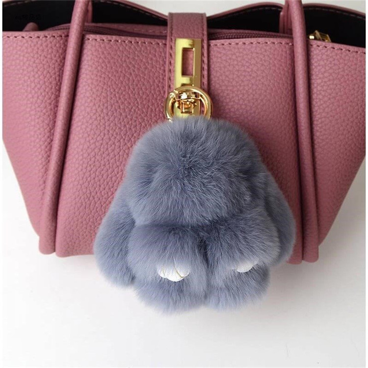 Fluffy Mini Rex Rabbit Fur Keychain Cute Bunny Bag Charm - Soft Plush Animal Doll Key Ring for Car Keys & Handbags - Grey - Image 1