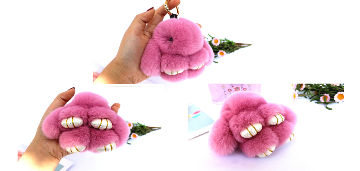 Fluffy Mini Rex Rabbit Fur Keychain Cute Bunny Bag Charm - Soft Plush Animal Doll Key Ring for Car Keys & Handbags - Blue - Image 2