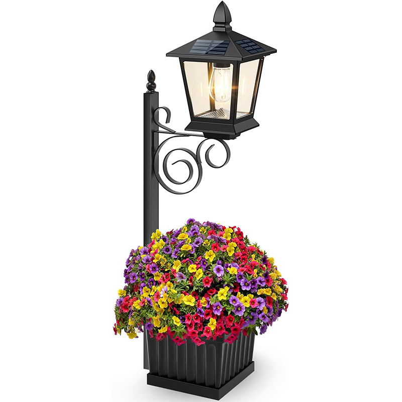 2-in-1 Solar Planter Light Outdoor - Metal Lamp Post & Wall Sconce with Planter Box - IP65 Waterproof LED Lantern for Garden, Patio & Porch - Warm White (Small) - Image 1