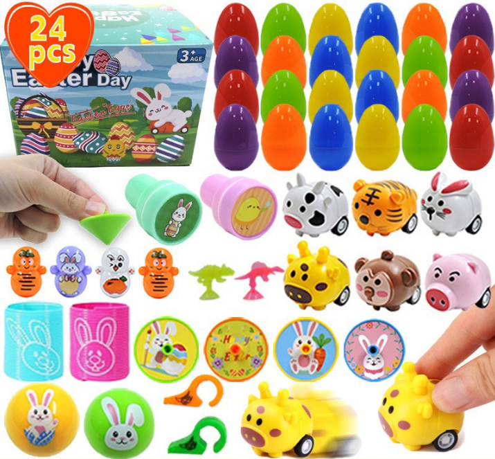 24 PCS Easter Eggs with Toy Fillers - Surprise Plastic Eggs & Mini Toys Set - Ideal for Kids Egg Hunt & Party Favours - Image 1