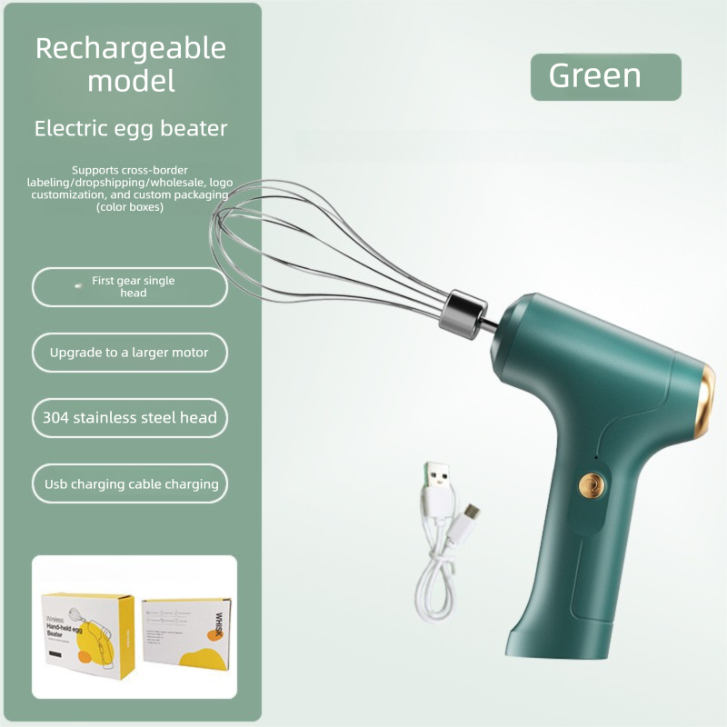 Compact Electric Handheld Egg Whisk Multi-Function Automatic Cream Whipper and Food Mixer J-7 Green Single Head 1-Speed - Image 1