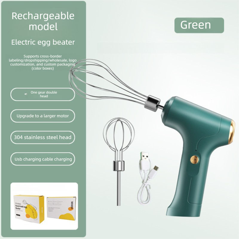Compact Electric Dual-Head Handheld Egg Whisk Multi-Function Automatic Cream Whipper and Food Mixer J-8 Green 1-Speed - Image 1