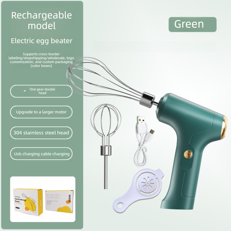 Electric Handheld Egg Whisk and Cream Whipper Set with Egg White Separator J-8 Green Dual-Head Automatic Mixer Kit - Image 1