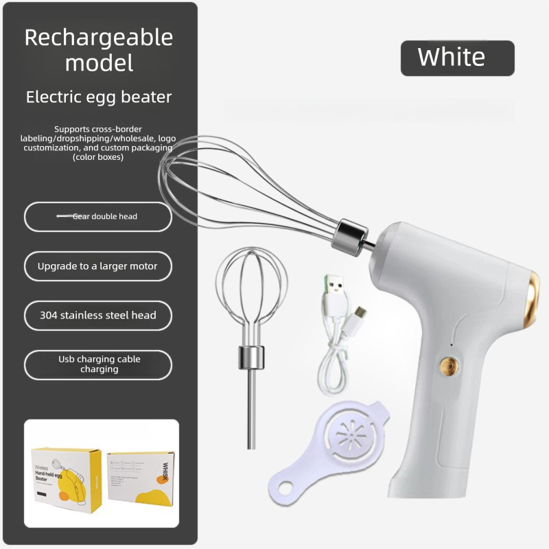 Electric Handheld Egg Whisk and Cream Whipper Set with Egg White Separator J-8 White Dual-Head Automatic Mixer Kit - Image 1