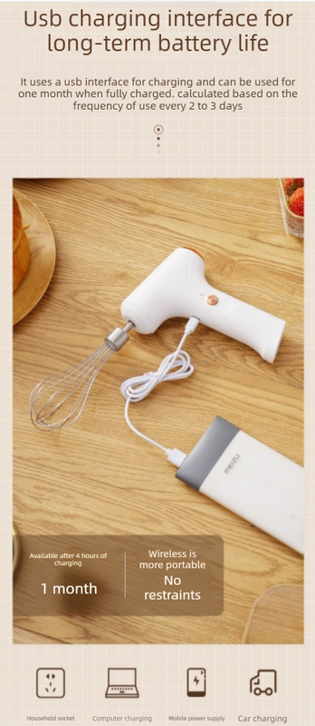 Electric Handheld Egg Whisk and Cream Whipper Set with Egg White Separator J-8 White Dual-Head Automatic Mixer Kit - Image 4