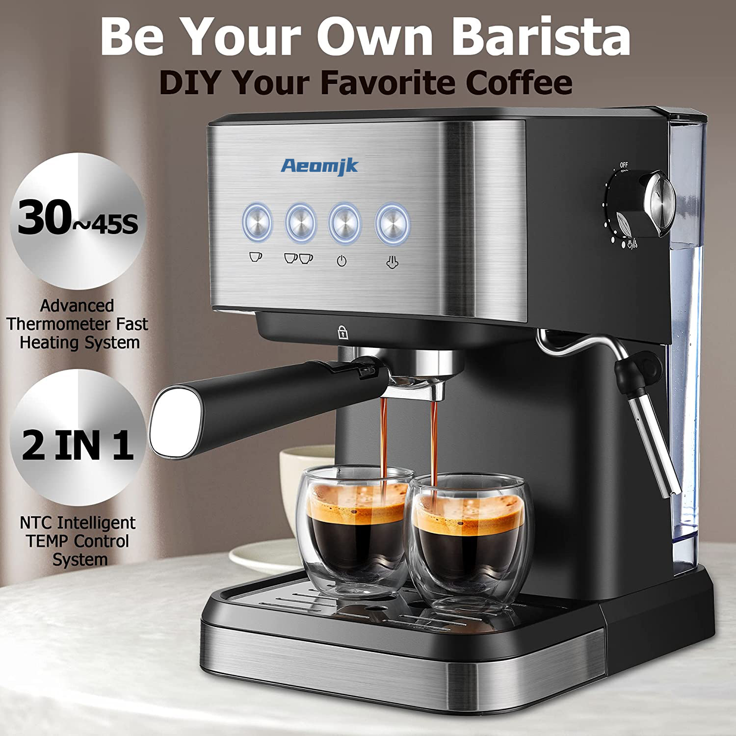 Premium Espresso Coffee Machine with Touch Control Panel & Steam Milk Frother 1050W Stainless Steel CM3010 (AU Plug) - Image 4