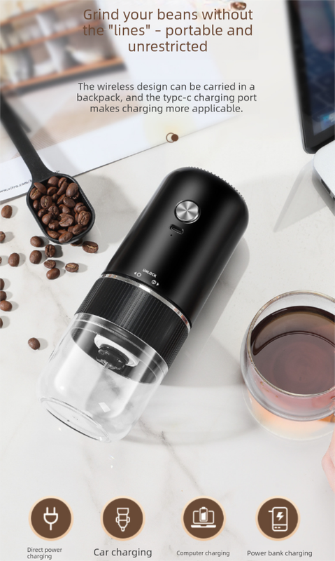 Portable Electric Coffee Grinder Wireless Rechargeable Burr Mill with Cleaning Brush Automatic Bean Grinder MDJ-13 Black - Image 3