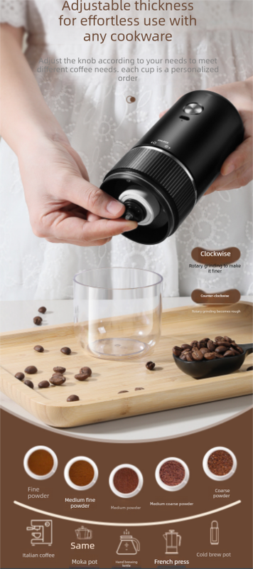 Portable Electric Coffee Grinder Wireless Rechargeable Burr Mill with Cleaning Brush Automatic Bean Grinder MDJ-13 White - Image 5