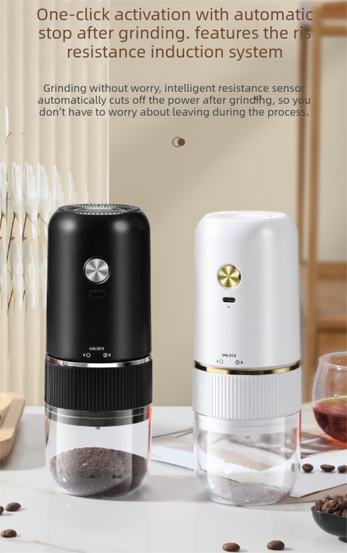 Portable Electric Coffee Grinder Wireless Rechargeable Burr Mill with Cleaning Brush Automatic Bean Grinder MDJ-13 White - Image 7
