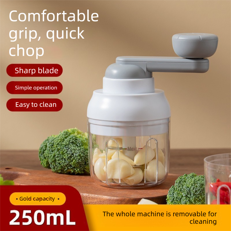 Manual Mini Garlic Chopper & Food Processor 250ml Portable Hand-Crank Mincer for Garlic, Meat, and Baby Food – Ivory White - Image 1