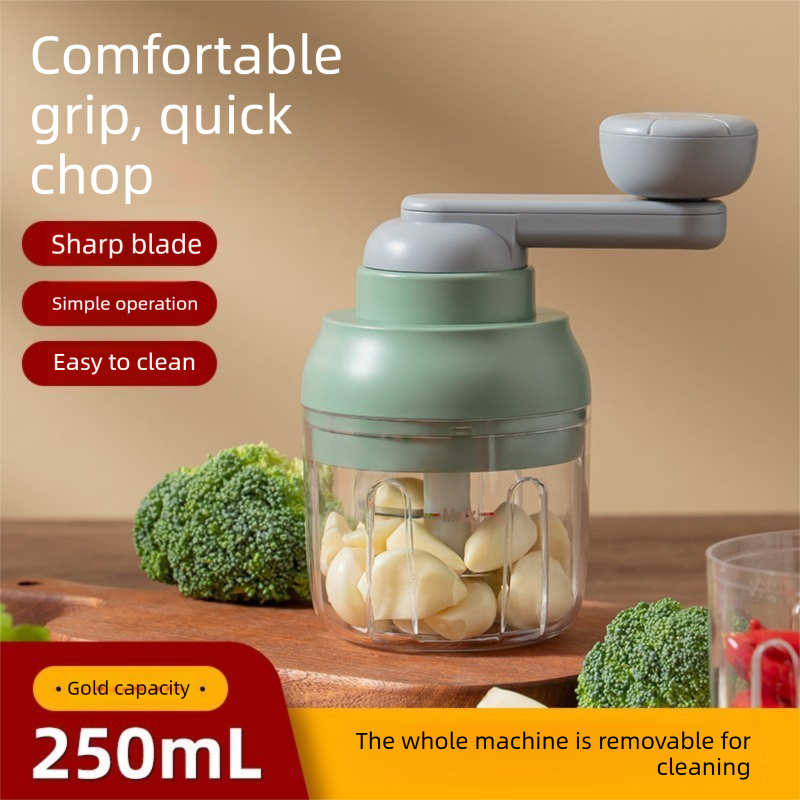 Manual Mini Garlic Chopper & Food Processor 250ml Portable Hand-Crank Mincer for Garlic, Meat, and Baby Food – Matcha Green - Image 1