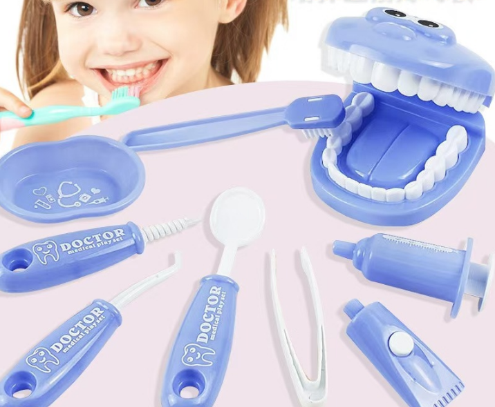 9 Piece Kids Dentist Pretend Play Set - Purple Educational Medical Kit with Teeth Model, Toothbrush & Tools - Oral Hygiene Learning Toy for Toddlers & Preschoolers - Image 1