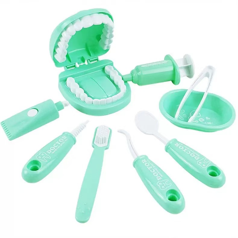 9 Piece Kids Dentist Pretend Play Set - Green Educational Medical Kit with Teeth Model, Toothbrush & Tools - Oral Hygiene Learning Toy for Toddlers & Preschoolers - Image 1