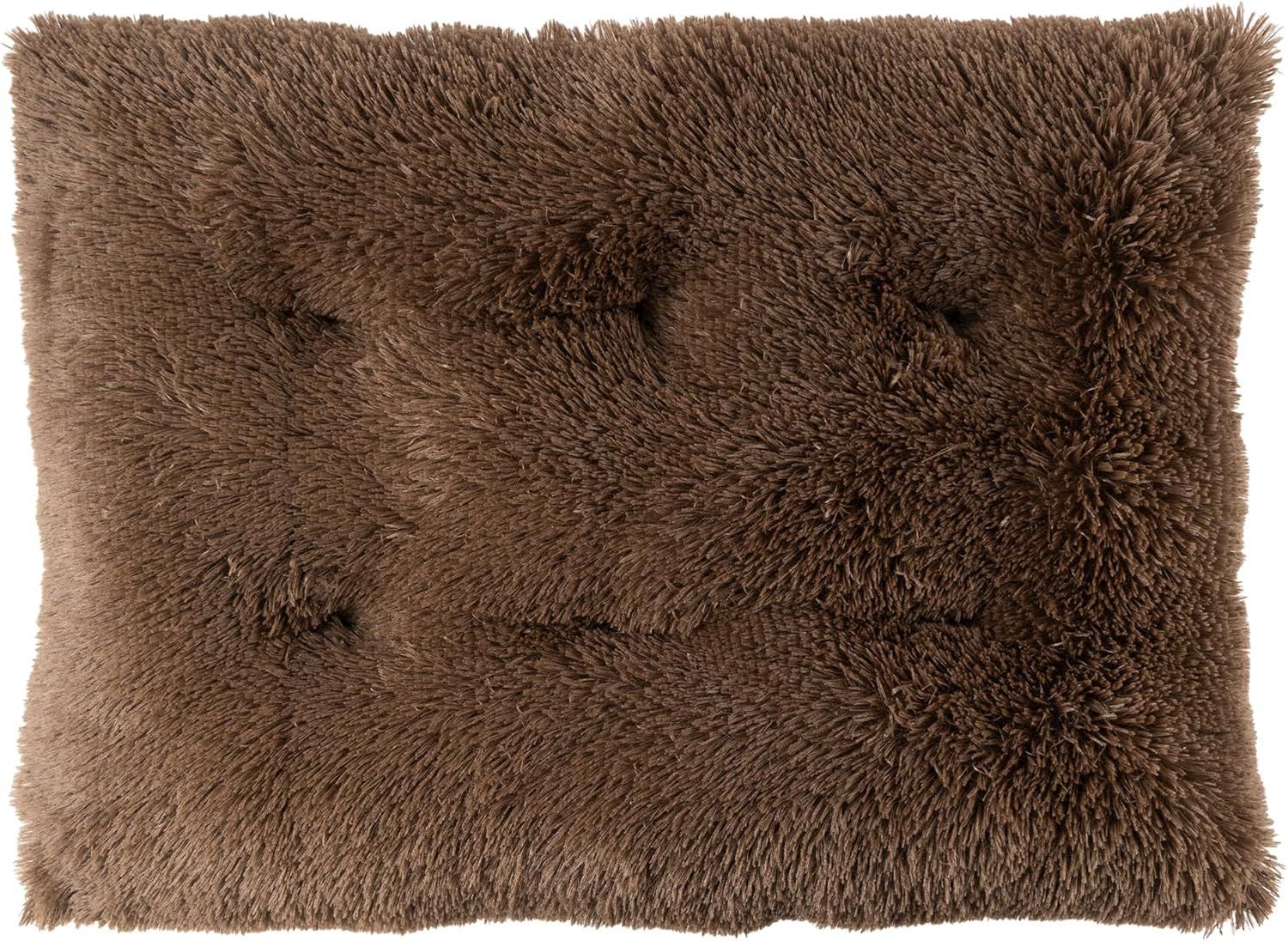 Luxury Long Plush Pet Bed Mat Faux Fur Crate Pad 55x40cm Dark Offee Soft Warm Cushion for Dogs & Cats - Image 1