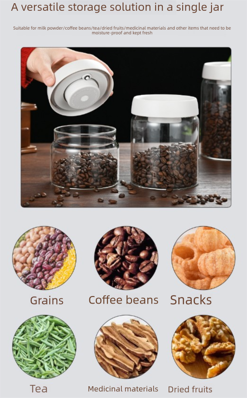 500ml Vacuum Sealed Glass Coffee Canister - One-Press Airtight Food Storage Jar - Moisture-Proof High Borosilicate Container for Beans & Tea (White Lid) - Image 5
