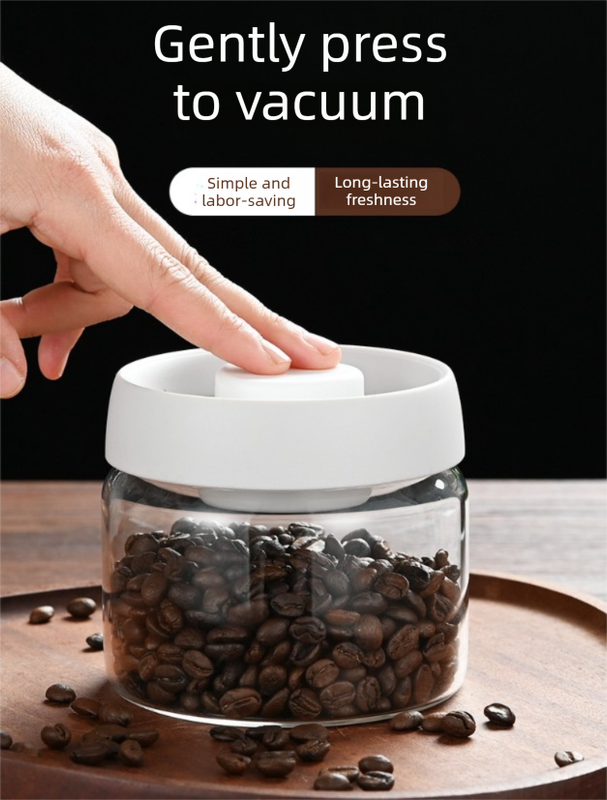 1200ml Large Vacuum Sealed Glass Canister - One-Press Airtight Food Storage Jar - High Borosilicate Coffee Bean Container & Pantry Organiser (White Lid) - Image 3