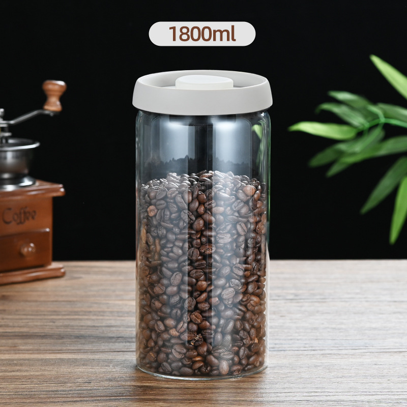 1800ml Extra Large Vacuum Sealed Glass Canister - One-Press Airtight Food Storage Jar - Tall Borosilicate Container for Bulk Coffee, Pasta & Cereal (White Lid) - Image 1