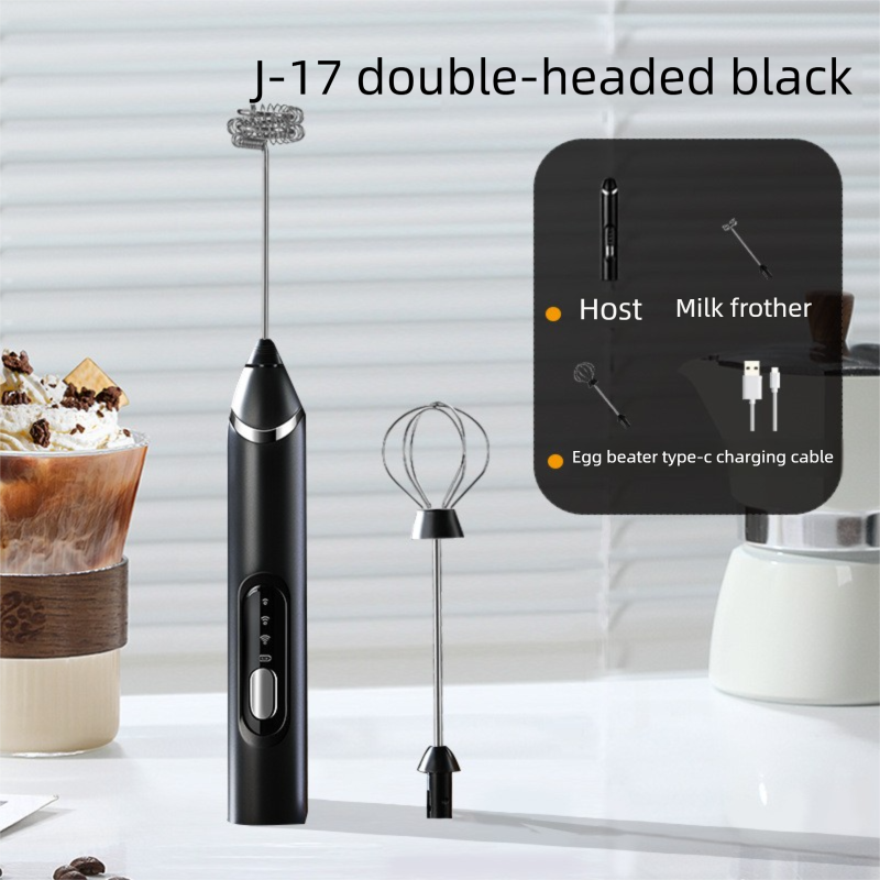 Rechargeable Electric Milk Frother Handheld - 3 Speed Adjustable Foam Maker with 2 Stainless Steel Whisks - Portable Coffee Mixer & Egg Beater for Flat Whites, Lattes & Baking (Black) - Image 1