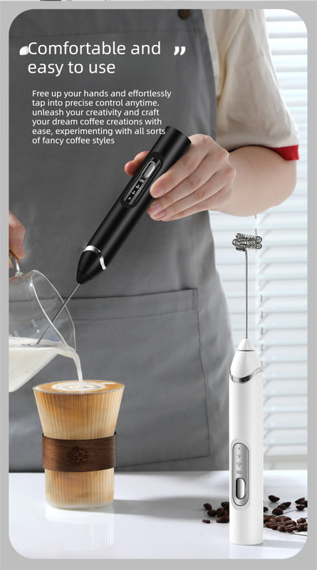 Rechargeable Electric Milk Frother Handheld - 3 Speed Adjustable Foam Maker with 2 Stainless Steel Whisks - Portable Coffee Mixer & Egg Beater for Flat Whites, Lattes & Baking (Black) - Image 4