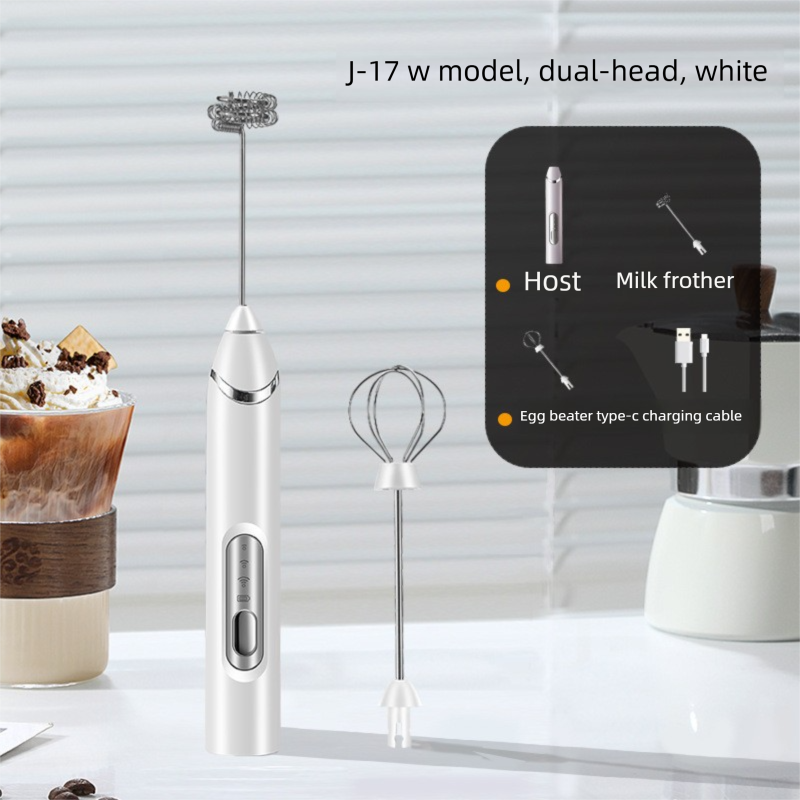 Rechargeable Electric Milk Frother Handheld - 3 Speed Adjustable Foam Maker with 2 Stainless Steel Whisks - Portable Coffee Mixer & Egg Beater for Flat Whites, Lattes & Baking (White) - Image 1
