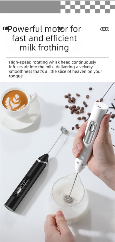 Rechargeable 3-in-1 Handheld Milk Frother Set - Electric Whisk with Egg Beater & Mixing Hook - 3 Speed Adjustable Foam Maker for Coffee, Lattes, Baking & Baby Food (White) - Image 5