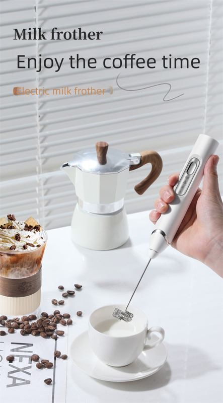 Rechargeable Electric Milk Frother with Metal Stand - Handheld Foam Maker & Egg Beater Set - 3 Speed Mixer with 2 Stainless Steel Whisks for Flat Whites, Lattes & Baking (White) - Image 2