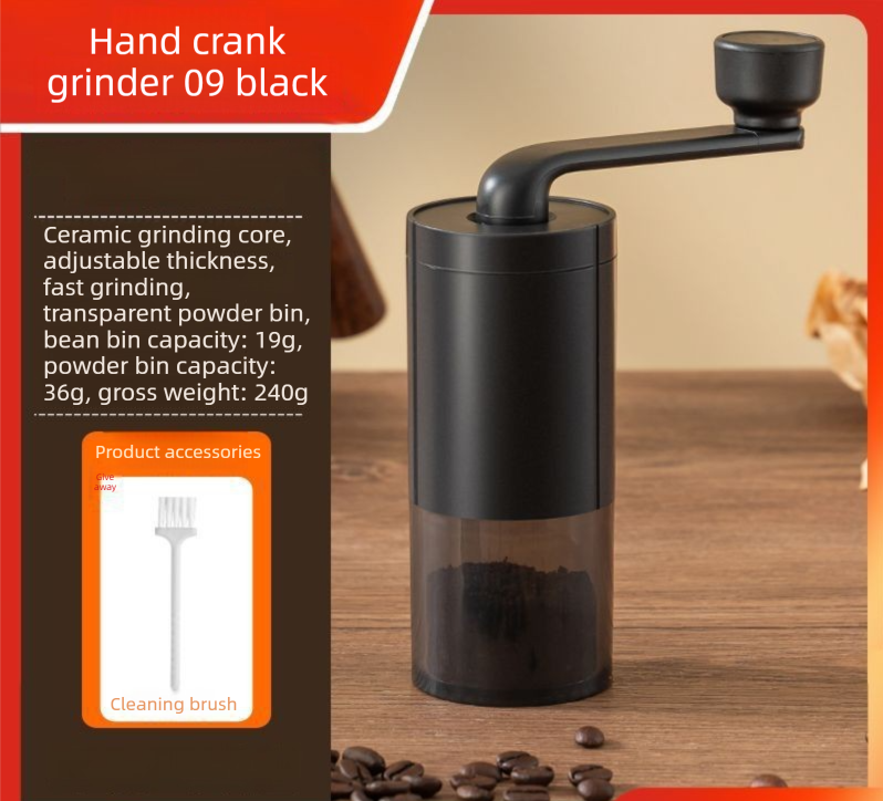 Manual Hand-Crank Coffee Grinder Precision Burr Mill with Adjustable Settings and Cleaning Brush MDJ-09 Matte Black - Image 1