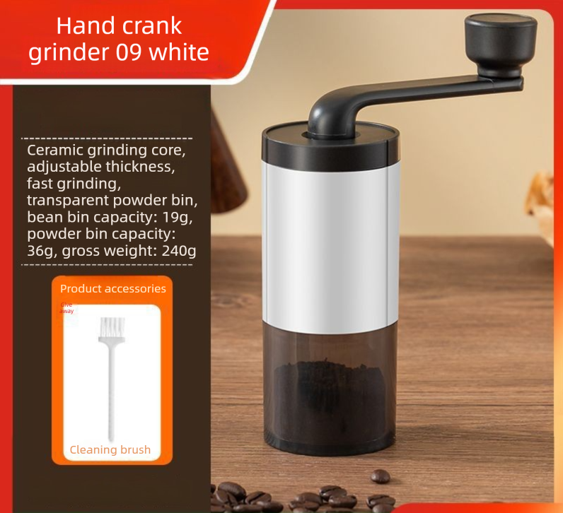 Manual Hand-Crank Coffee Grinder Precision Burr Mill with Adjustable Settings and Cleaning Brush MDJ-09 Matte White - Image 1