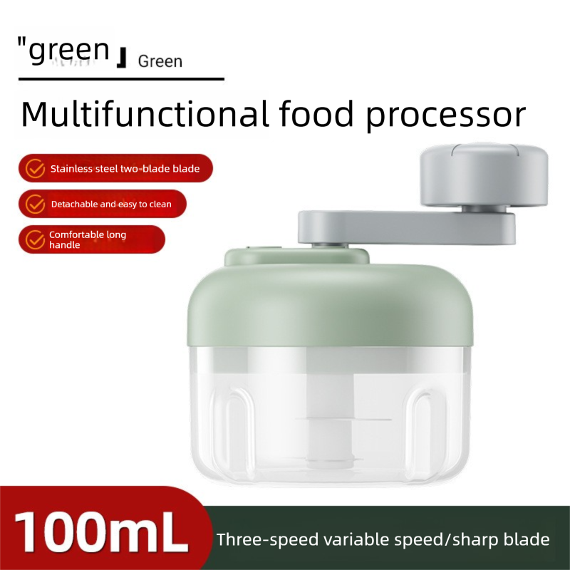 Manual Mini Garlic Chopper & Food Processor 100ml Portable 3-Speed Hand-Crank Mincer – Green Edition - Image 1