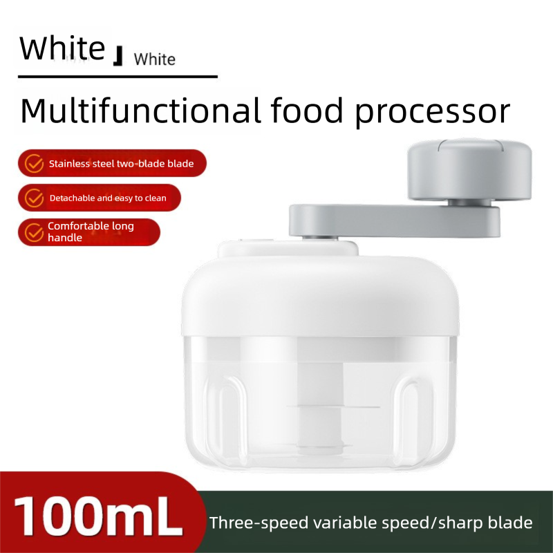 Manual Mini Garlic Chopper & Food Processor 100ml Portable 3-Speed Hand-Crank Mincer – White Edition - Image 1