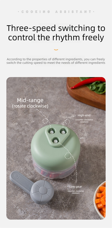 Manual Mini Garlic Chopper & Food Processor 100ml Portable 3-Speed Hand-Crank Mincer – White Edition - Image 2